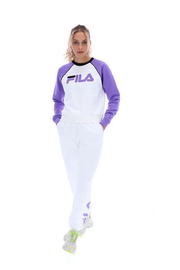 Fila Riccarda Colour Block Women's Sweatshirts - White/Navy/Red,NZ 908-16743